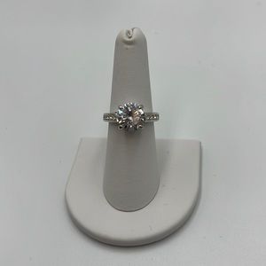 FAUX diamond engagement ring with 1/2 beveled band